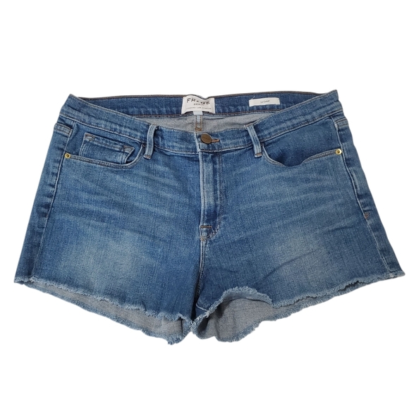 FRAME Le Cutoff Denim Jean Shorts 30 Raw Fray Hem Blue Mid Rise Casual Summer - Picture 2 of 16